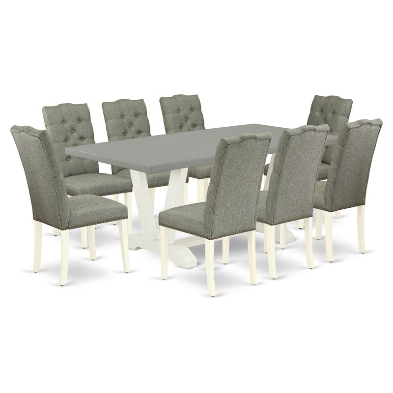 Pemberly Row 9-Piece Wood Dining Table Set in White/Smoke Finish