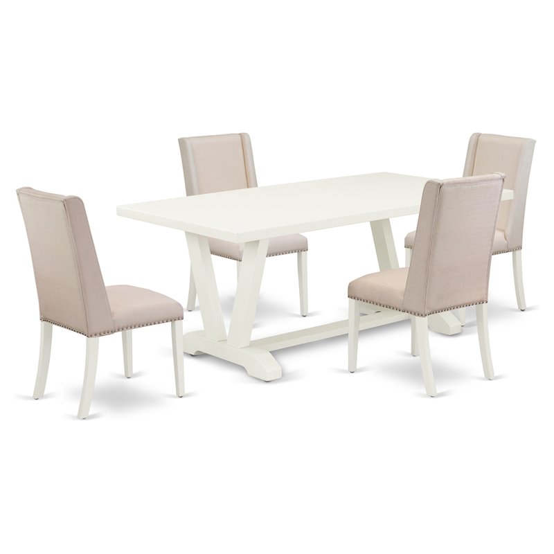 Pemberly Row 5-Piece Rubberwood Dining Set in Linen White & Cream Finish