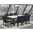 Pemberly Row 9-Piece Dining Set in Black Linen Fabric & Wire Brushed Finish