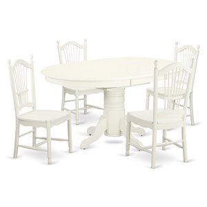 Pemberly Row 5-Piece Wood Pedestal Dining Set in Linen White Finish