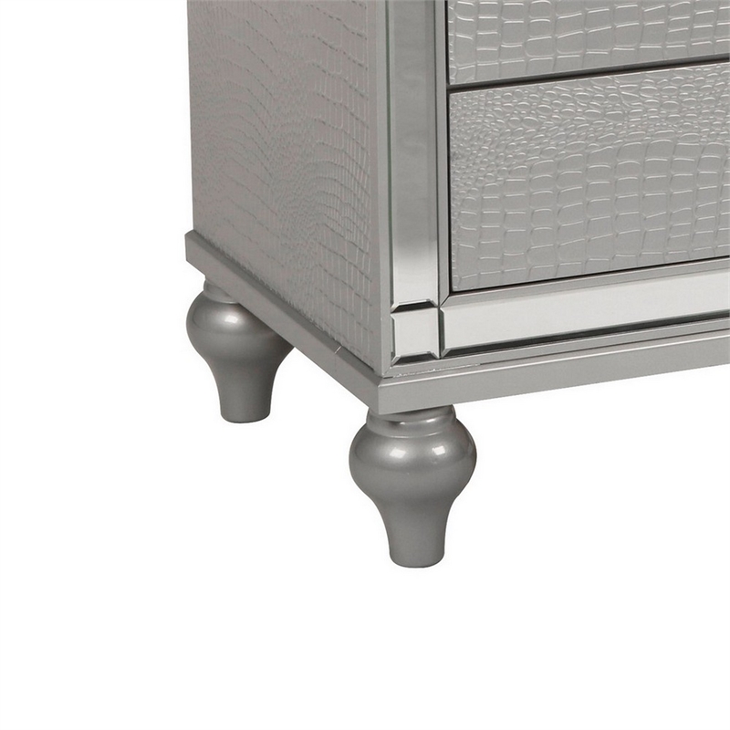 Pemberly Row 3-Drawer Nightstand with Mirror and Crystal Pulls in Gray