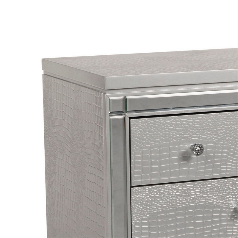 Pemberly Row 3-Drawer Nightstand with Mirror and Crystal Pulls in Gray