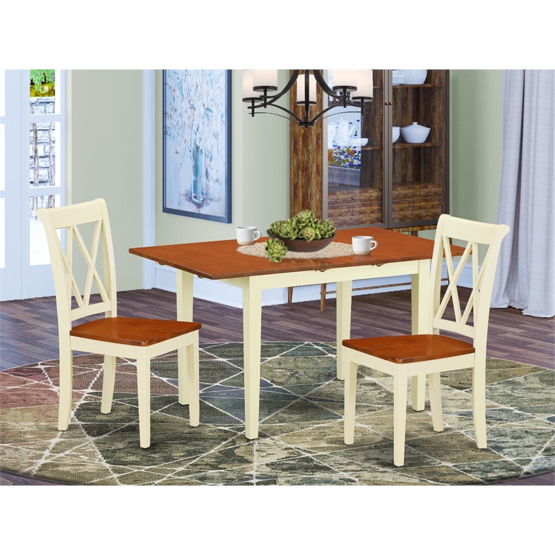 Pemberly Row 3-Piece Dining Table Set in Cherry/Buttermilk Finish