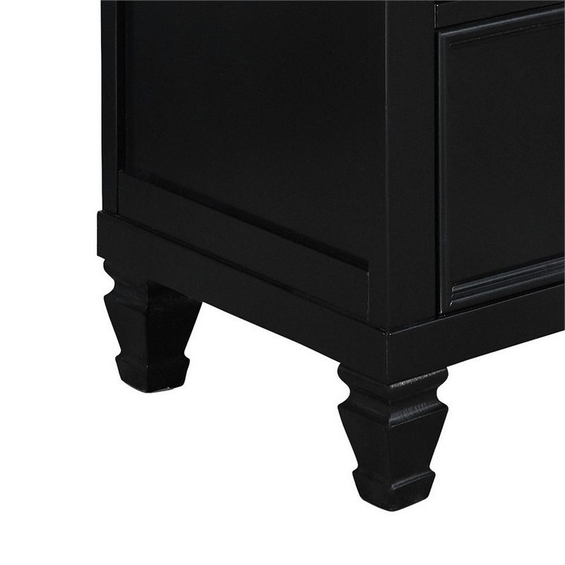 Pemberly Row Umi 2-Drawer Wooden Nightstand with Tapered Legs in Black