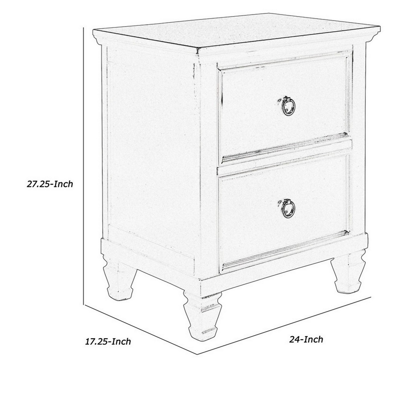 Pemberly Row Umi 2-Drawer Wooden Nightstand with Tapered Legs in Black