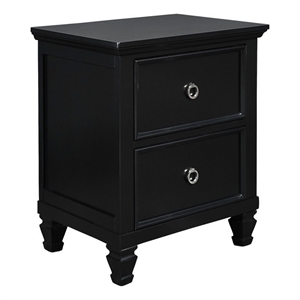 Pemberly Row Umi 2-Drawer Wooden Nightstand with Tapered Legs in Black