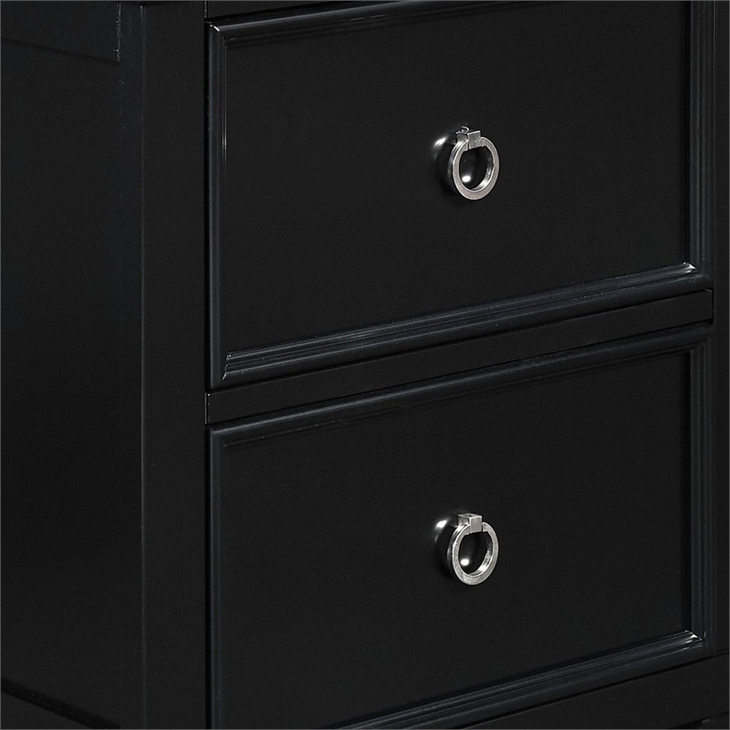 Pemberly Row Umi 2-Drawer Wooden Nightstand with Tapered Legs in Black