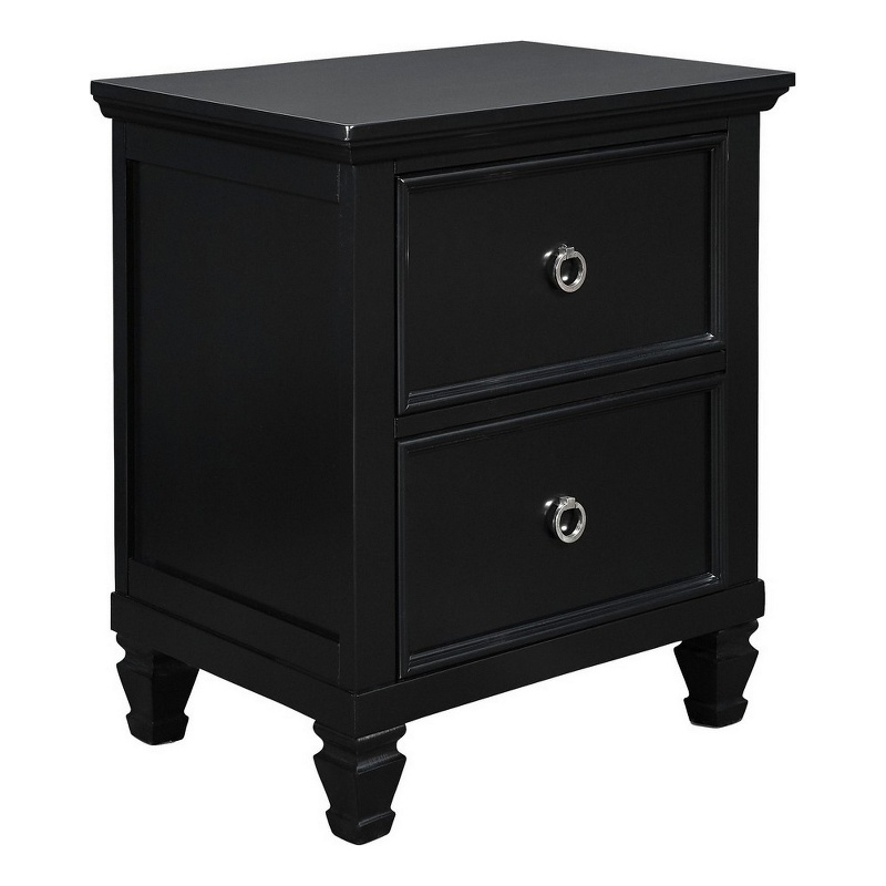 Pemberly Row Umi 2-Drawer Wooden Nightstand with Tapered Legs in Black