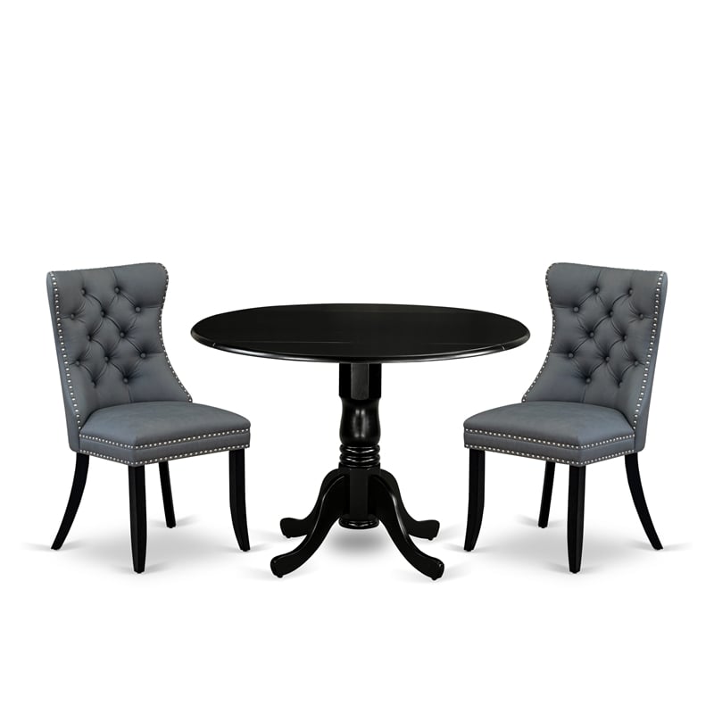 Pemberly Row 3-Piece Wood Dining Set with Drop-Leaf in Black/Platinum Gray