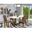 Pemberly Row 5-Piece Dining Set in Distressed Jacobean with Beige Chairs
