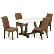 Pemberly Row 5-Piece Dining Set in Distressed Jacobean with Beige Chairs