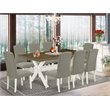 Pemberly Row 9-Piece Dining Set with Wood Table and Fabric Chairs