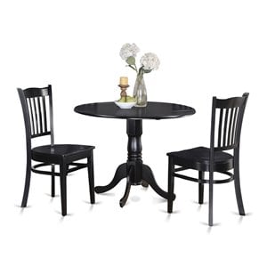 Pemberly Row Round Dining Set with Drop Leaf Table in Black Finish