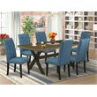 Pemberly Row 7-Piece X-Style Dining Set in Black/Blue/Jacobean