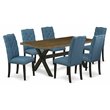 Pemberly Row 7-Piece X-Style Dining Set in Black/Blue/Jacobean