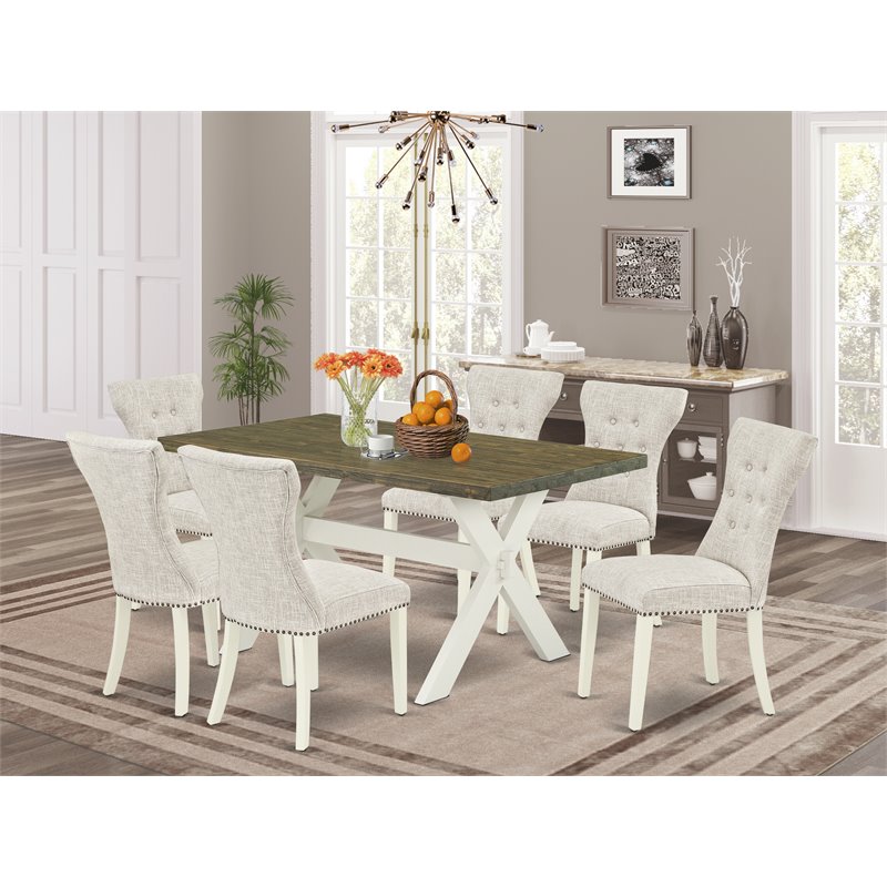 Pemberly Row 7-Piece Wood Dining Set with Parson Chairs in Doeskin Gray
