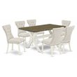 Pemberly Row 7-Piece Wood Dining Set with Parson Chairs in Doeskin Gray