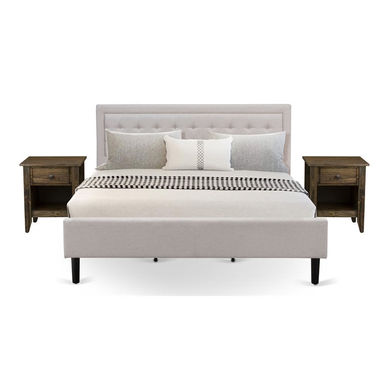 Pemberly Row 3-Piece Wood Platform King Bedroom Set in Beige/Black