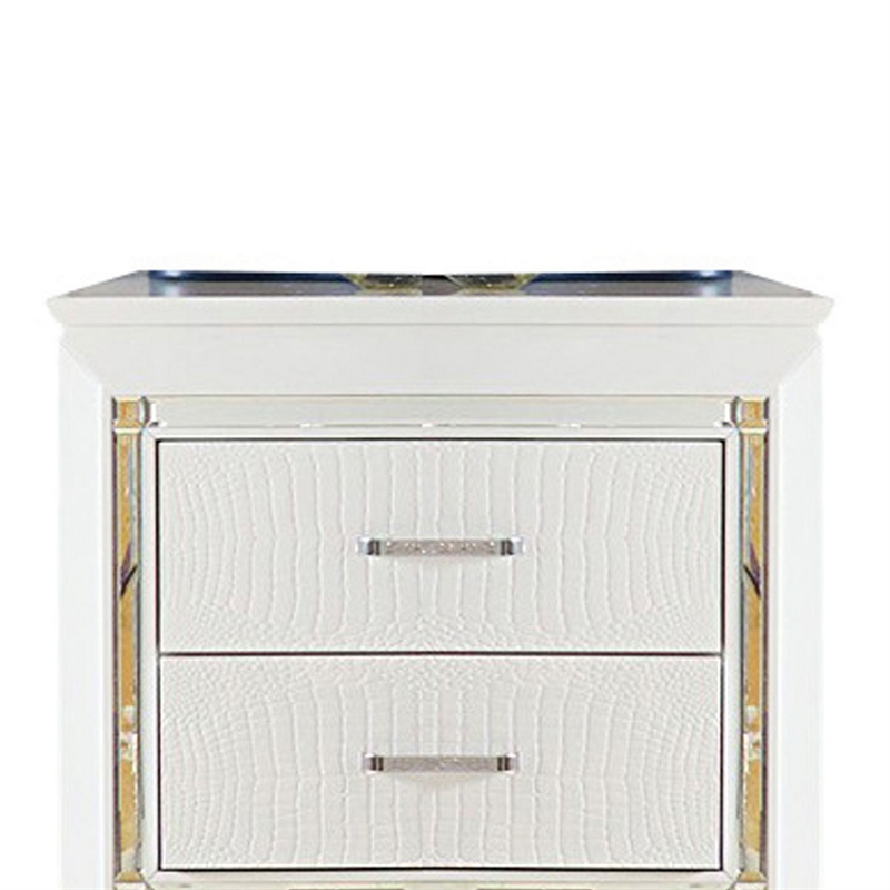 Pemberly Row 2-Drawer Nightstand with LED Light and Mirror Accents in White