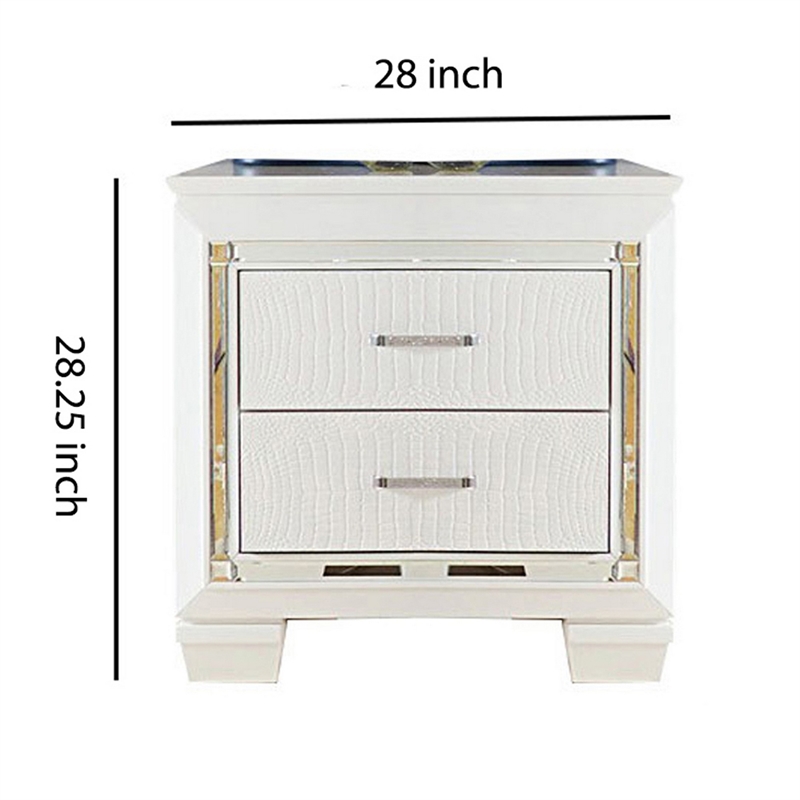 Pemberly Row 2-Drawer Nightstand with LED Light and Mirror Accents in White