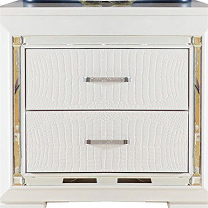 Pemberly Row 2-Drawer Nightstand with LED Light and Mirror Accents in White