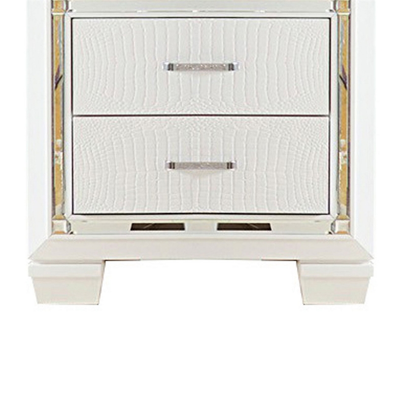 Pemberly Row 2-Drawer Nightstand with LED Light and Mirror Accents in White