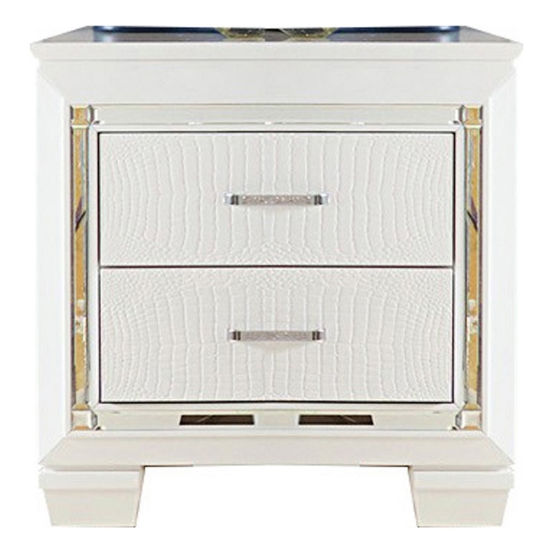 Pemberly Row 2-Drawer Nightstand with LED Light and Mirror Accents in White