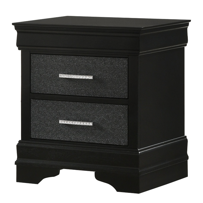 Pemberly Row 2-Drawer Nightstand with Studded Accent Pulls in Black