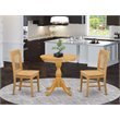 Pemberly Row 3-Piece Dining Set with Pedestal Table and Chairs in Oak