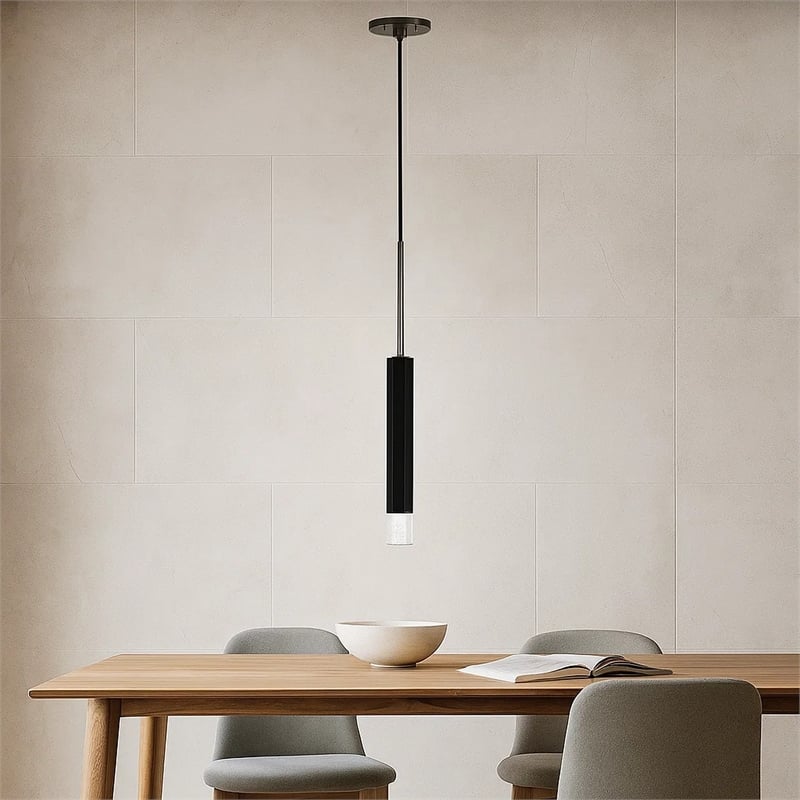 Pemberly Row Hexagonal Aluminum LED Pendant with Glass Diffuser in Black