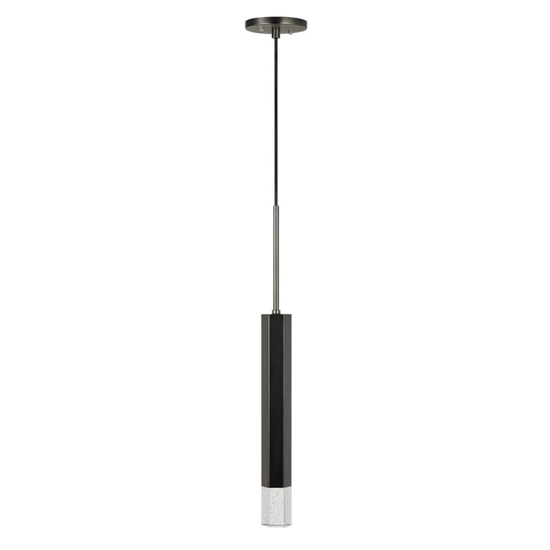 Pemberly Row Hexagonal Aluminum LED Pendant with Glass Diffuser in Black