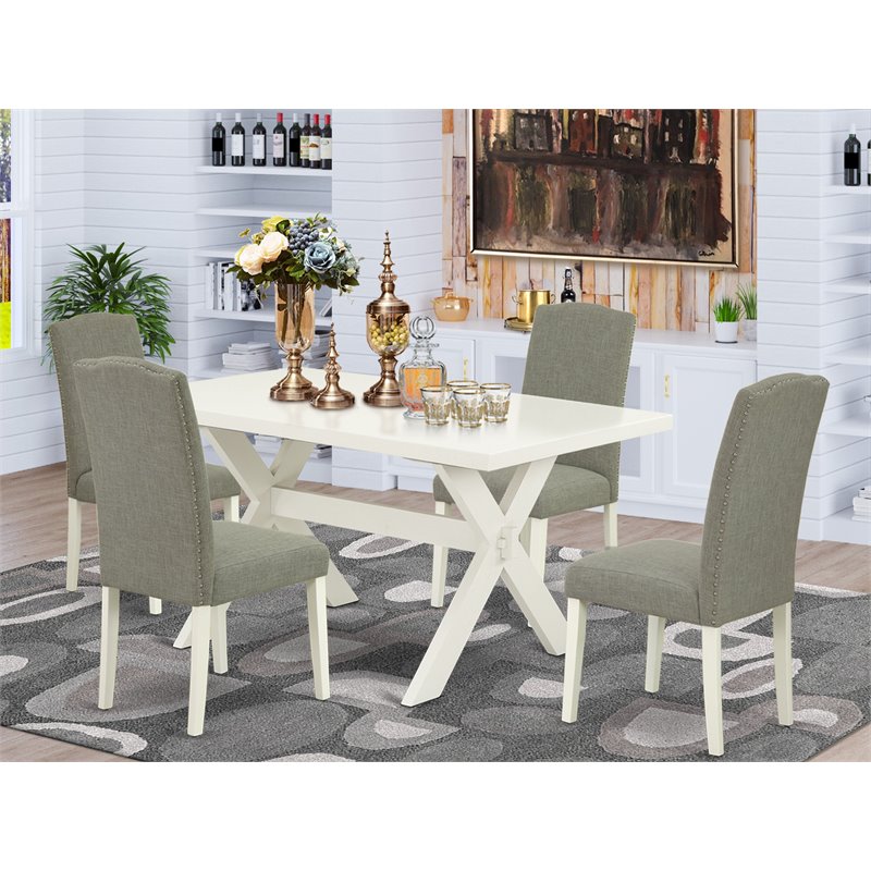 Pemberly Row 5-Piece Dining Set with Linen White & Dark Shitake Finish