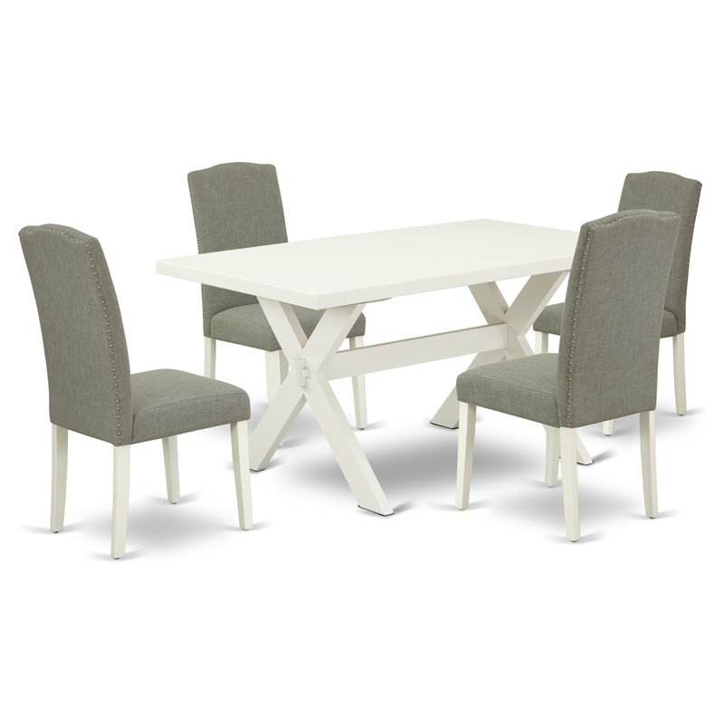 Pemberly Row 5-Piece Dining Set with Linen White & Dark Shitake Finish