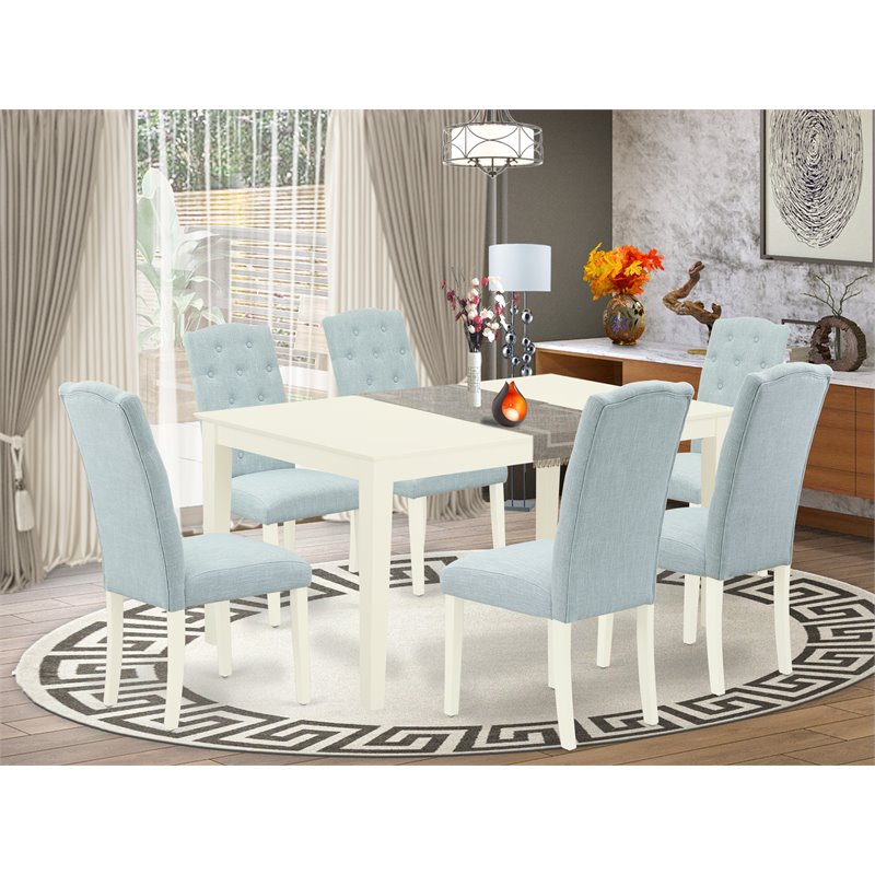 Pemberly Row 7-Piece Wood Dining Set in Linen White/Baby Blue