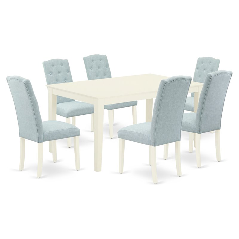 Pemberly Row 7-Piece Wood Dining Set in Linen White/Baby Blue