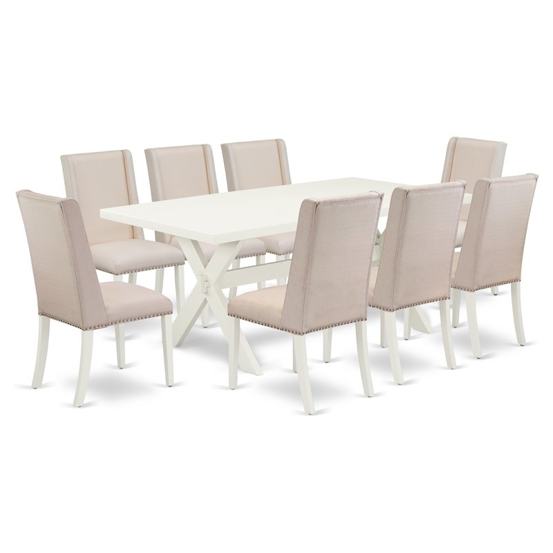 Pemberly Row 9-Piece Traditional Dining Set with Parson Chairs in Cream