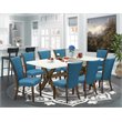 Pemberly Row X-Style 9-Piece Wood Dining Set in Linen White and Blue