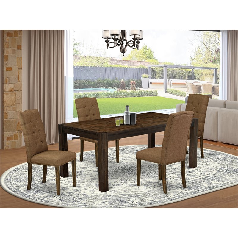 Pemberly Row 5-Piece Wood Dining Set with Parson Chairs in Jacobean