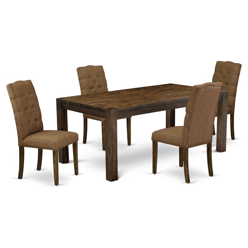 Pemberly Row 5-Piece Wood Dining Set with Parson Chairs in Jacobean