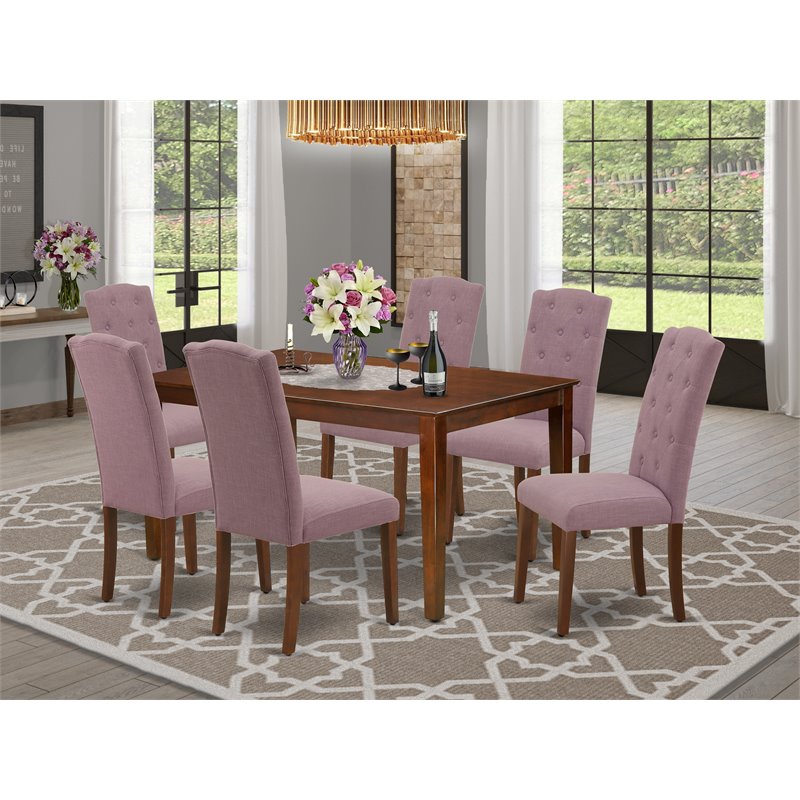 Pemberly Row 7-Piece Wood Dining Set with Mahogany Finish and Parson Chairs
