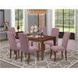 Pemberly Row 7-Piece Wood Dining Set with Mahogany Finish and Parson Chairs