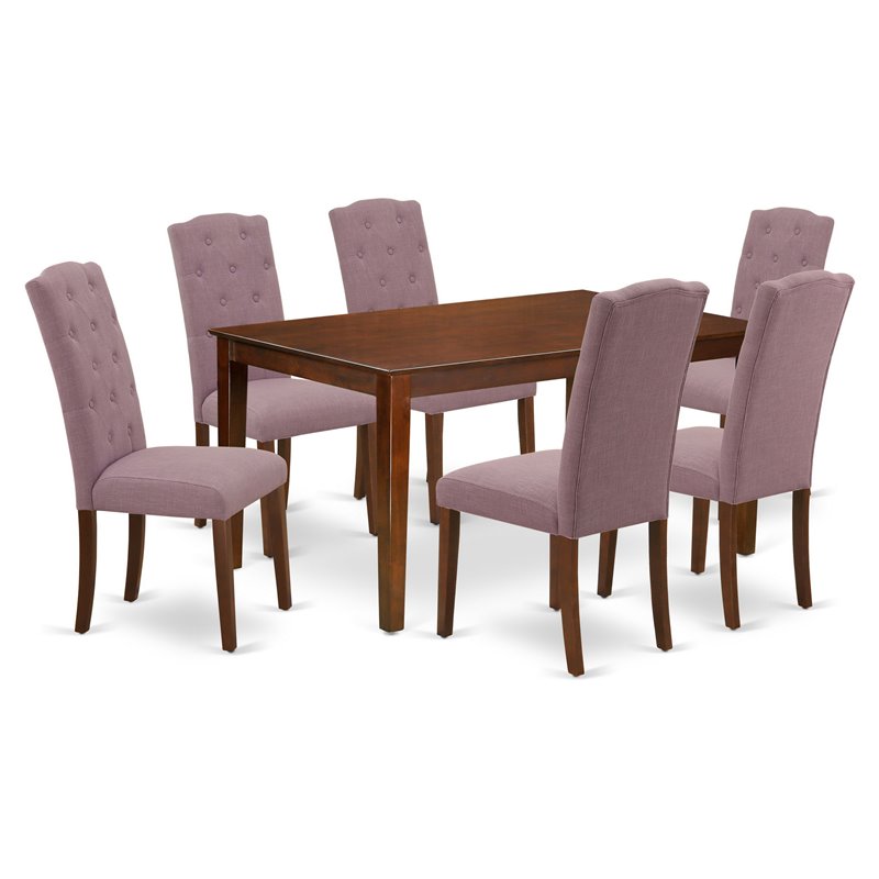 Pemberly Row 7-Piece Wood Dining Set with Mahogany Finish and Parson Chairs