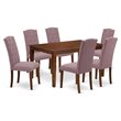 Pemberly Row 7-Piece Wood Dining Set with Mahogany Finish and Parson Chairs
