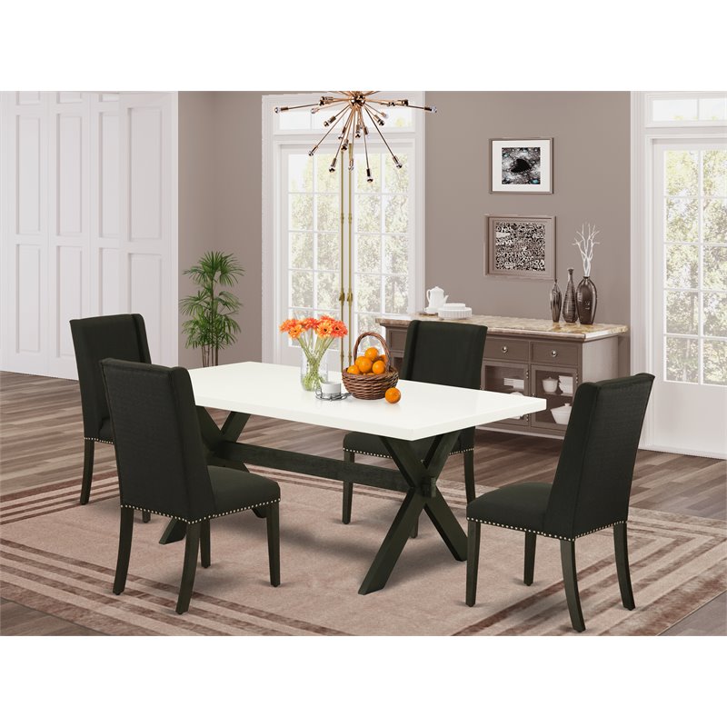 Pemberly Row 5-Piece Dining Set with Black Finish and Parson Chairs