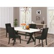 Pemberly Row 5-Piece Dining Set with Black Finish and Parson Chairs