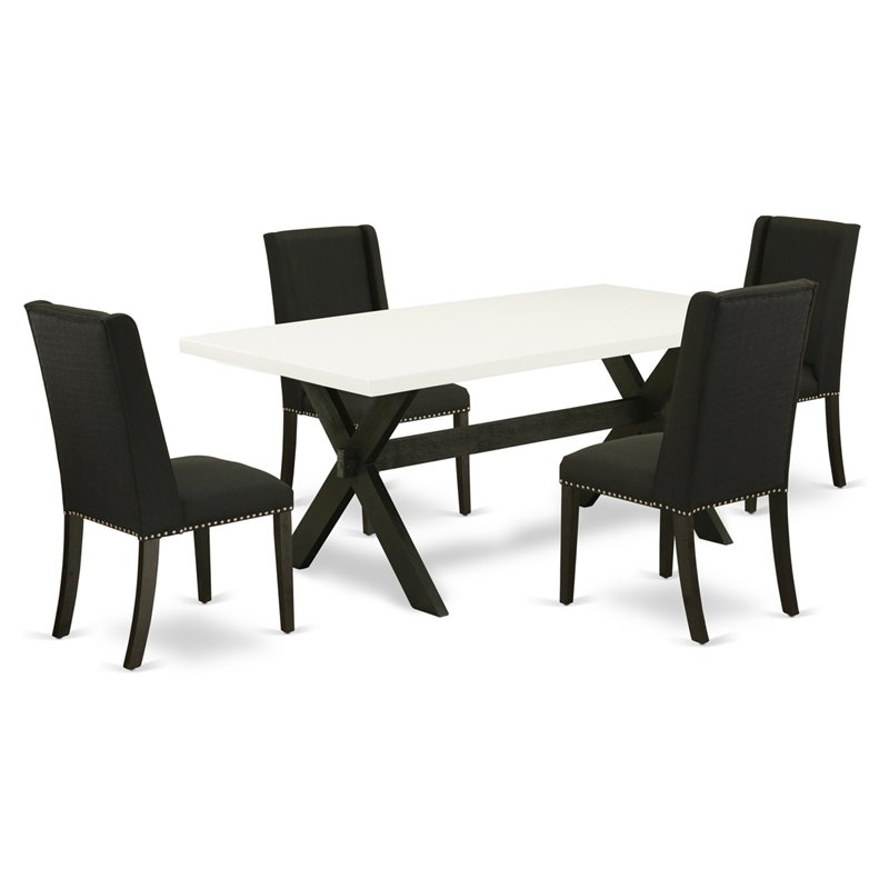 Pemberly Row 5-Piece Dining Set with Black Finish and Parson Chairs