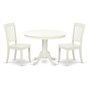 Pemberly Row 3-Piece Dining Set with Slatted Back Chairs in Linen White