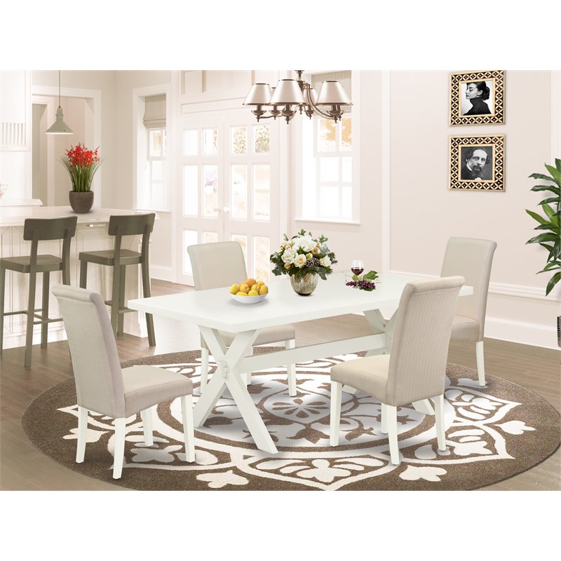Pemberly Row X-Style 5-Piece Wood Dining Set in Linen White and Cream