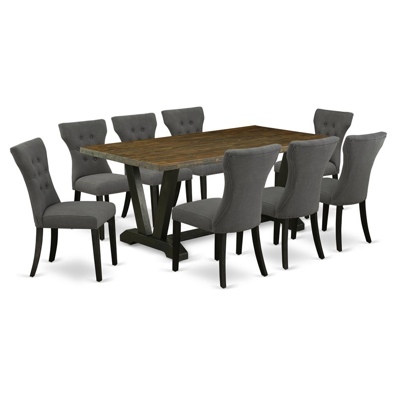 Pemberly Row 9-Piece Wood Dining Set in Dark Gotham Gray Finish