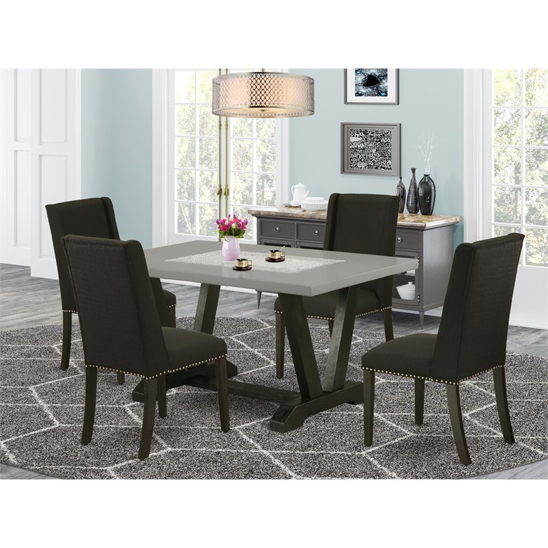 Pemberly Row 5-Piece Wood Dining Table Set in Black and Cement